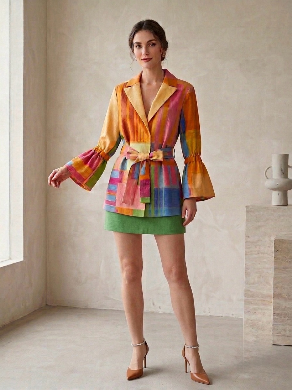 House of Aama - Vibrant Multicolor Belted Coat